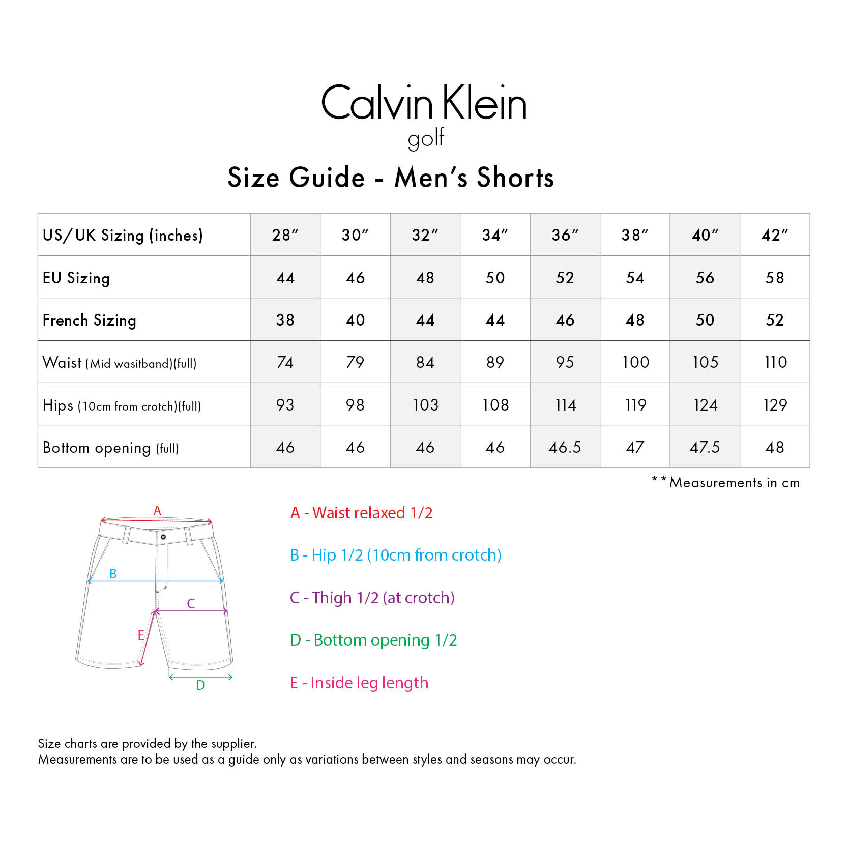 calvin klein-shorts-mens size chart